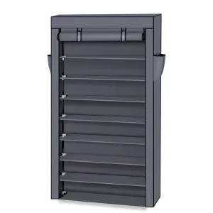 10-Tier Shoe Rack with Dustproof Cover | Grey | Holds up to 27 Pairs of Shoes