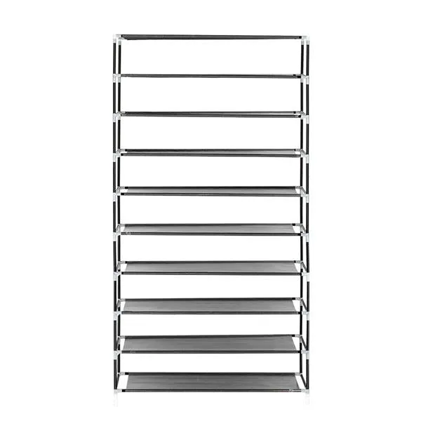 10-Tier Shoe Rack with Dustproof Cover | Grey | Holds up to 27 Pairs of Shoes