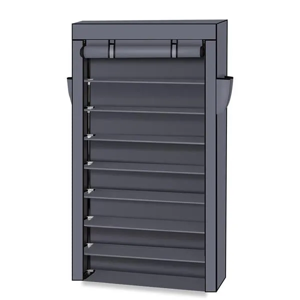10-Tier Shoe Rack with Dustproof Cover | Grey | Holds up to 27 Pairs of Shoes