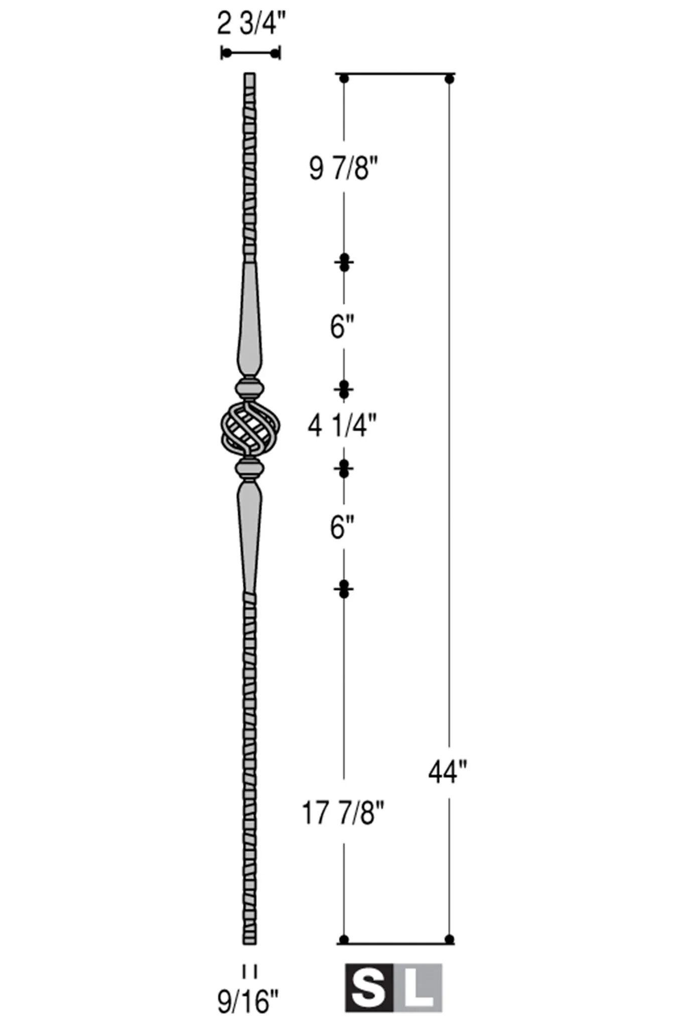2572 Series M160 Single Basket Gothic Iron Baluster