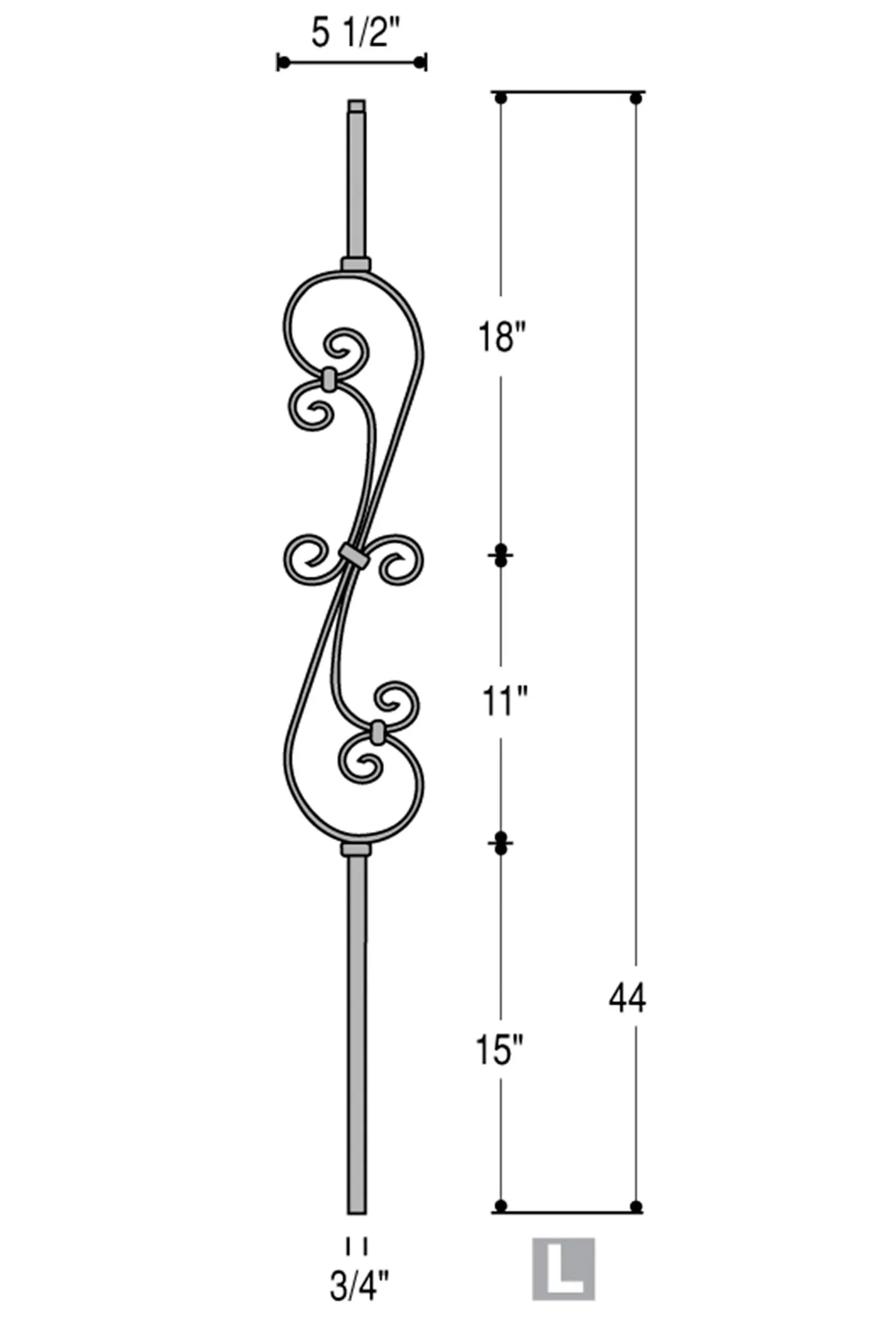 2881 Series MEGA-601 Skinny Scroll Mega Iron Baluster