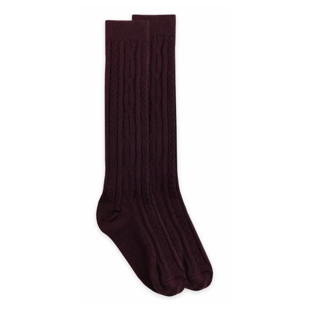 Acrylic Cable Knee High Sock -- Burgundy