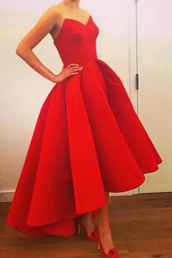 Anneprom Sweetheart Strapless A-Line High Low Red Prom Dresses Evening Dresses APP0085