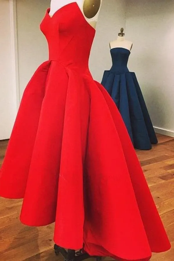Anneprom Sweetheart Strapless A-Line High Low Red Prom Dresses Evening Dresses APP0085
