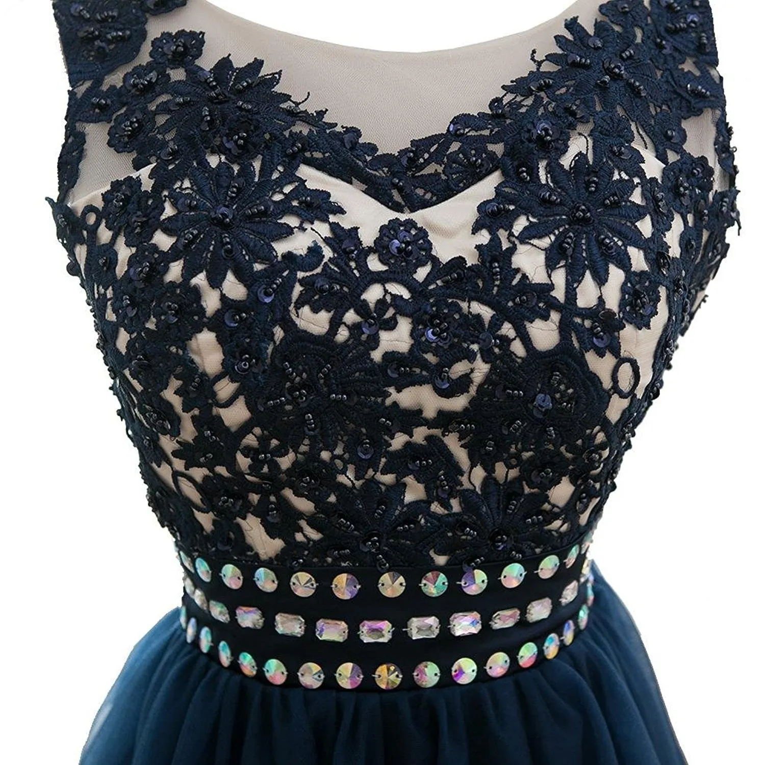 Appliques Beaded Scoop Short Homecoming Dress