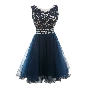 Appliques Beaded Scoop Short Homecoming Dress