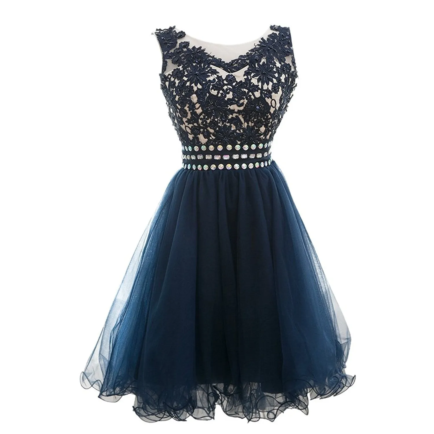 Appliques Beaded Scoop Short Homecoming Dress