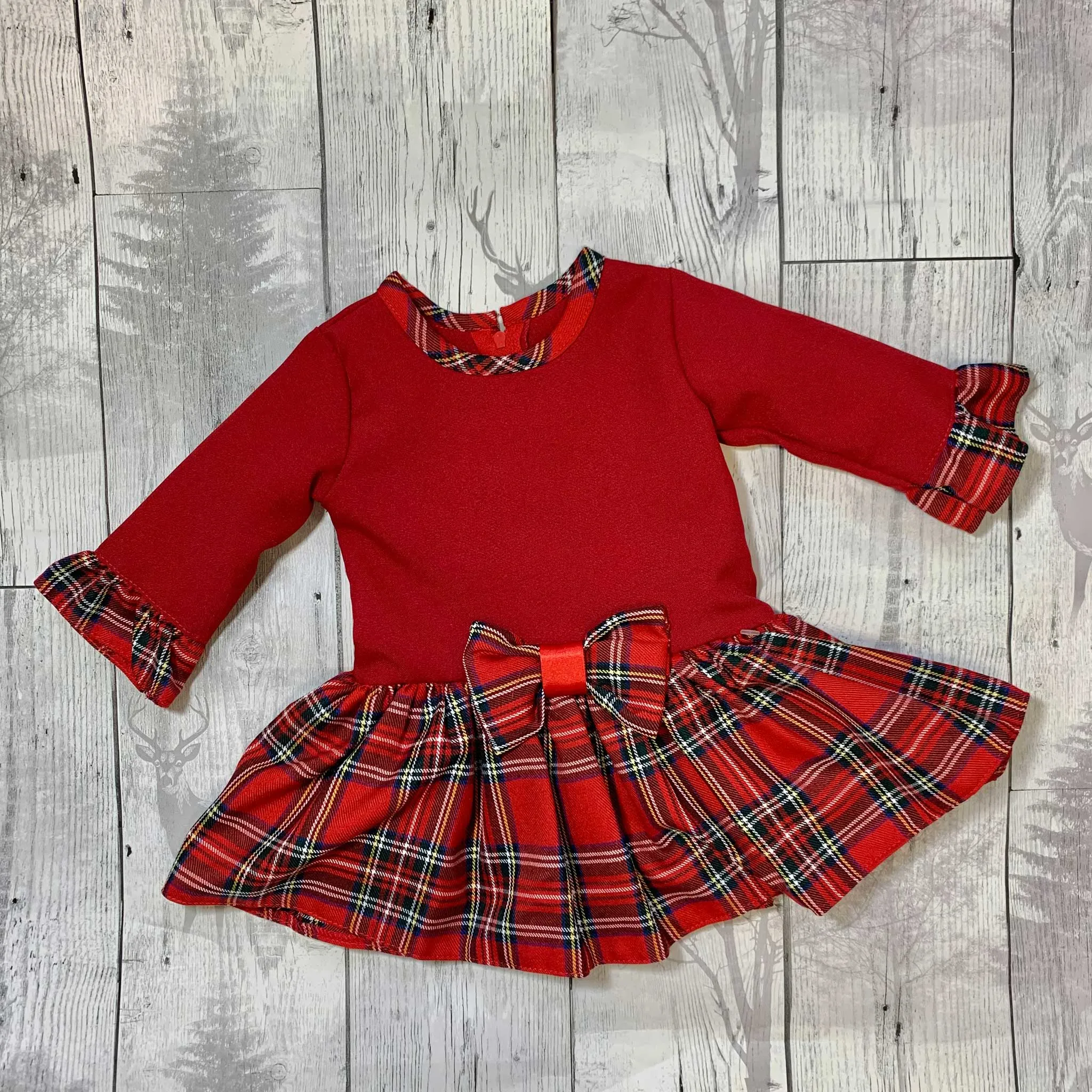 Baby Girls Long Sleeve Red and Tartan Dress