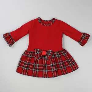Baby Girls Long Sleeve Red and Tartan Dress