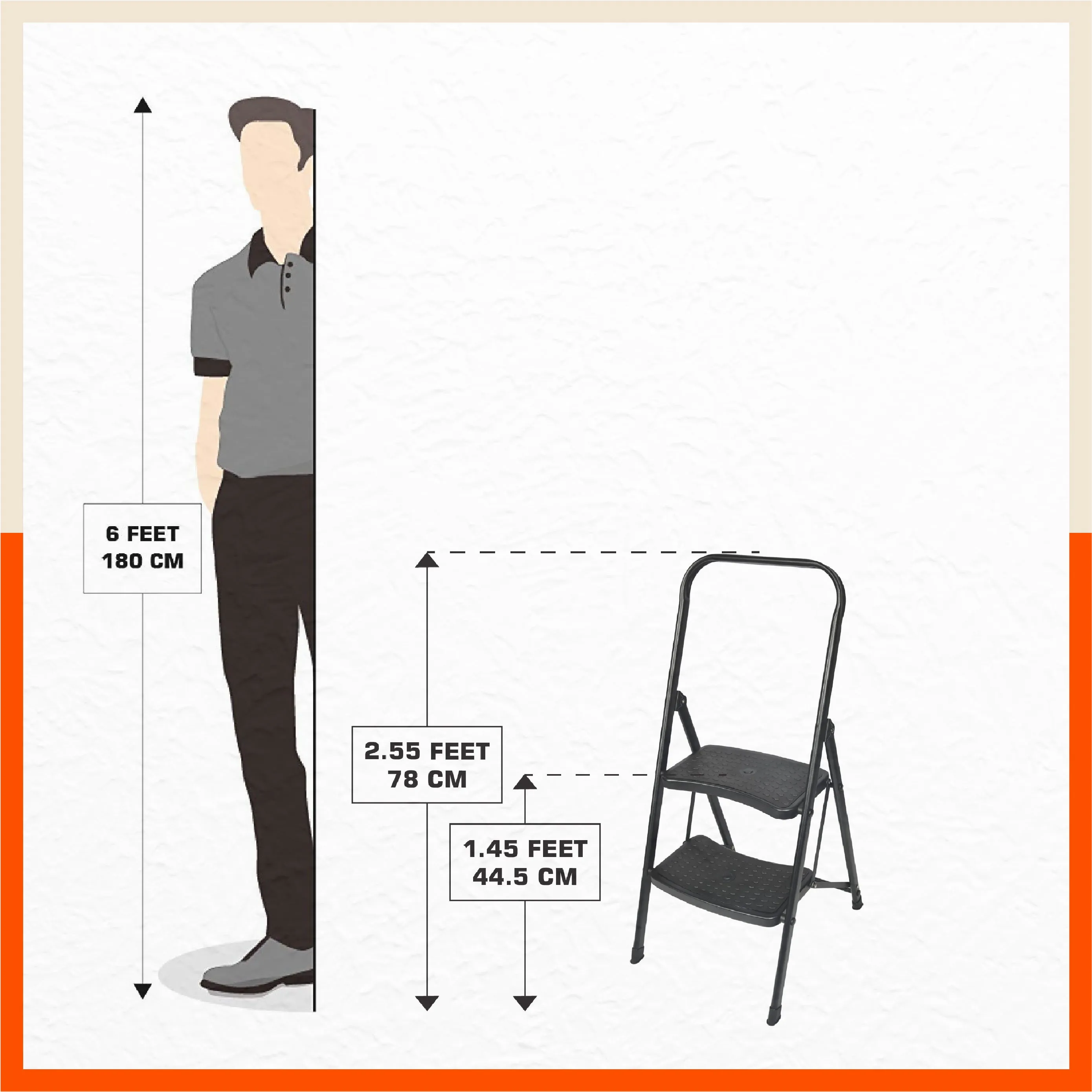Bathla Boost Rhino 2 - Step Foldable Steel Ladder For Home (Black   Black)