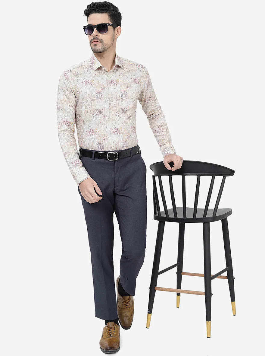 Beige Printed Slim Fit Party Wear Shirt | JB Studio