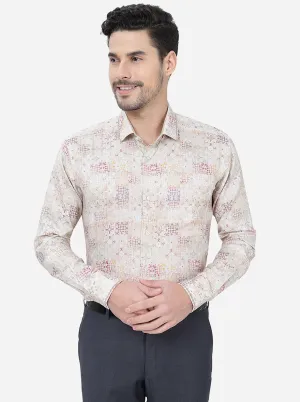 Beige Printed Slim Fit Party Wear Shirt | JB Studio