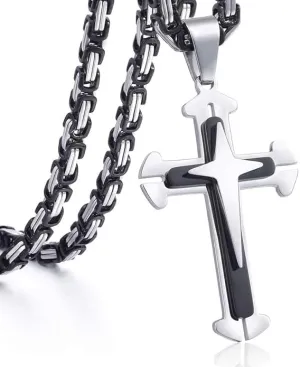 Black & Silver Cross Necklace For Men