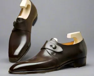 Brown Leather Soren Single Strap Slip On Shoes - Monk Shoes - Formal Shoes