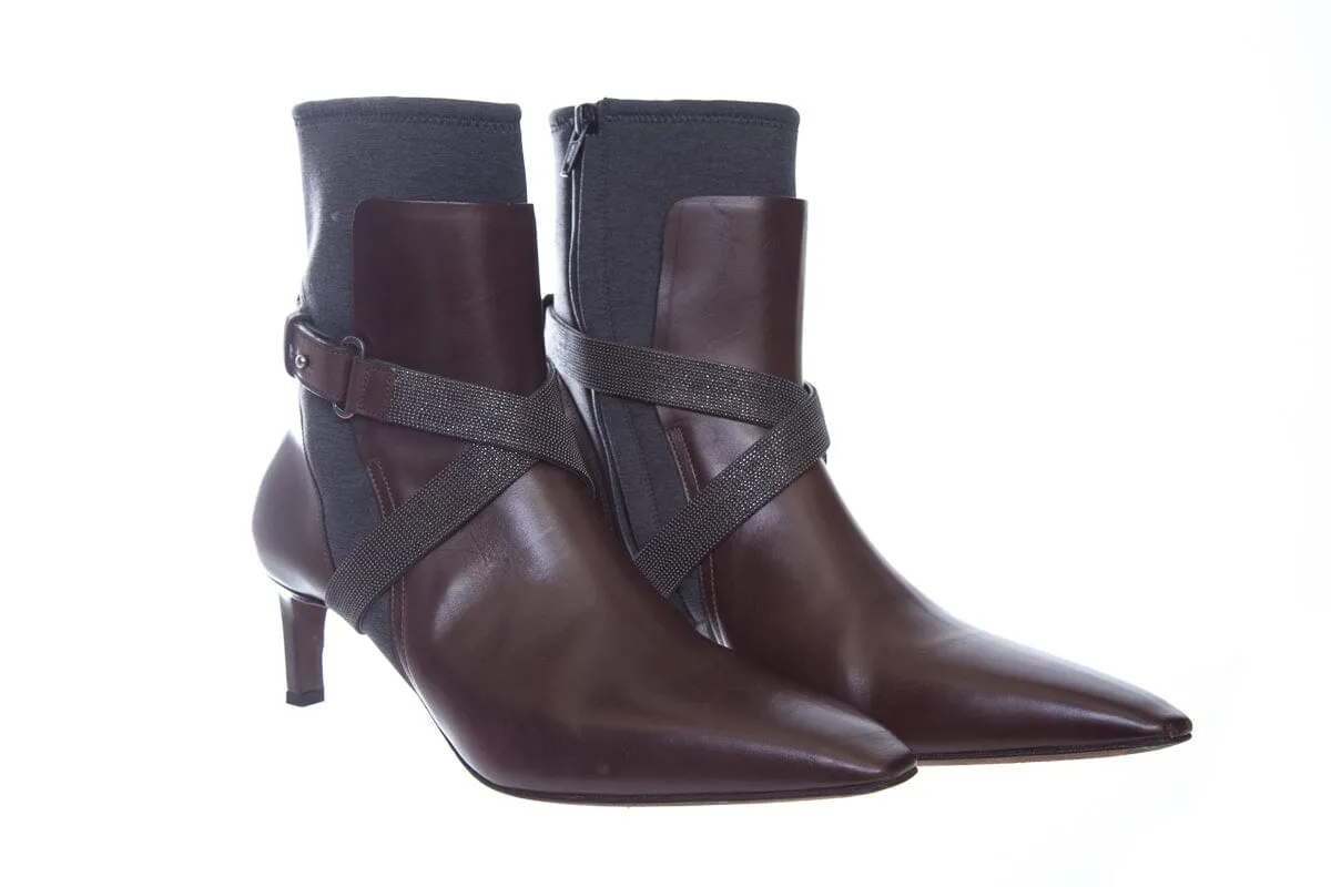 Brunello Cucinelli Brown Leather Booties SZ 39