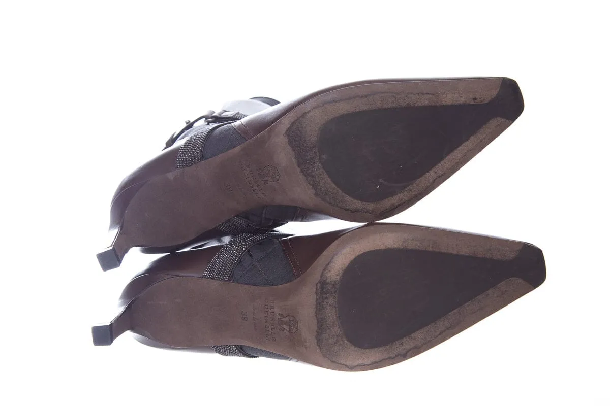 Brunello Cucinelli Brown Leather Booties SZ 39
