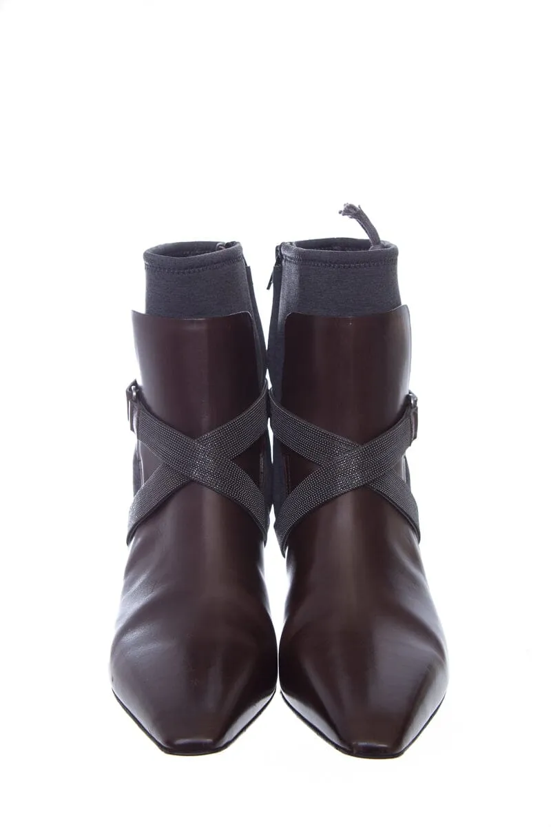 Brunello Cucinelli Brown Leather Booties SZ 39