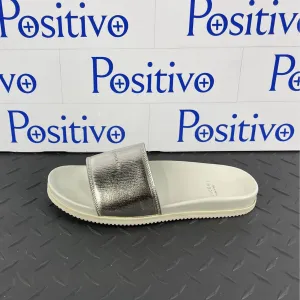 Buscemi Womens Metallic Silver Leather Slides