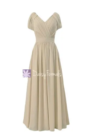 Champagne V-Neck Chiffon Bridesmaid Dress Long Formal Party Dress(BM283)