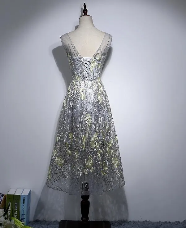 Charming High Low Party Dress, Grey Formal Dress