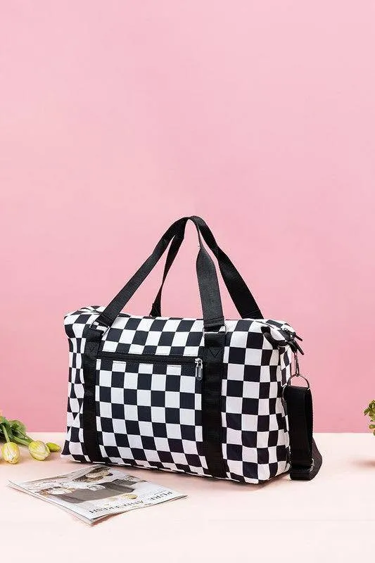 Checkered Multi-Pocket Travel Bag