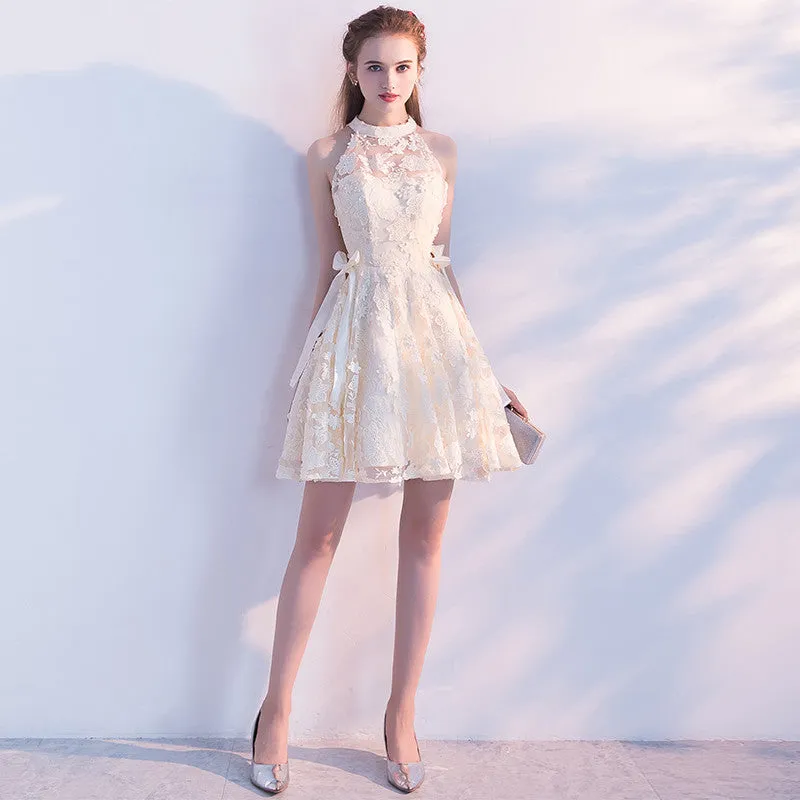 Cute A-Line Lace Short High Neck Homecoming Dresses,Sweet 16 Dress OKC60