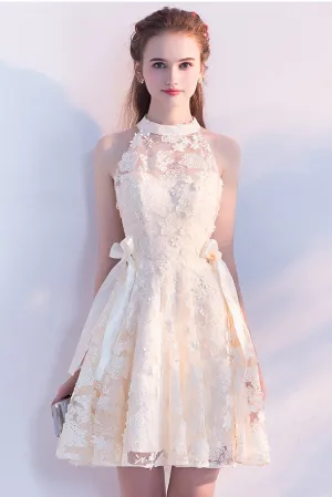 Cute A-Line Lace Short High Neck Homecoming Dresses,Sweet 16 Dress OKC60