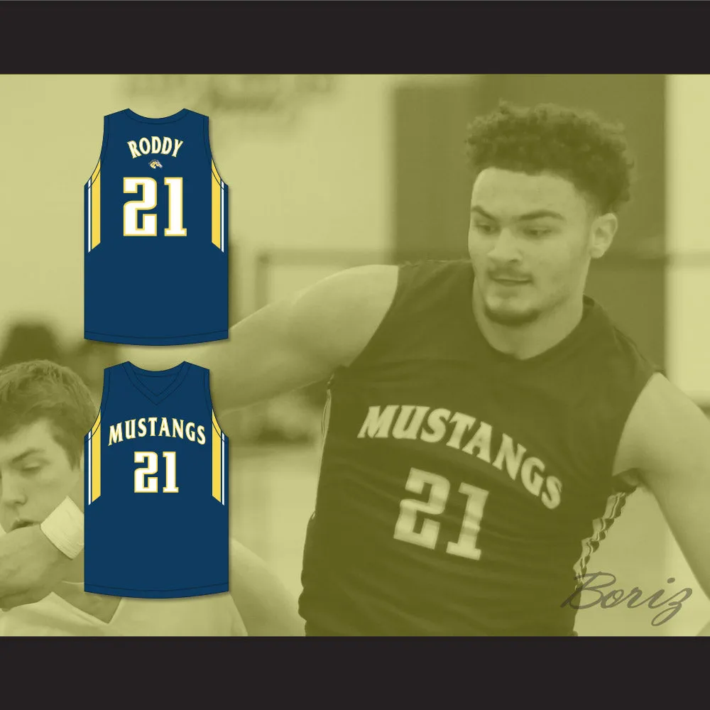 David Roddy 21 Breck School Mustangs Navy Blue Basketball Jersey 2