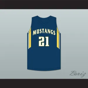 David Roddy 21 Breck School Mustangs Navy Blue Basketball Jersey 2