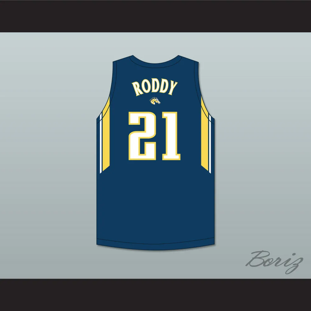 David Roddy 21 Breck School Mustangs Navy Blue Basketball Jersey 2