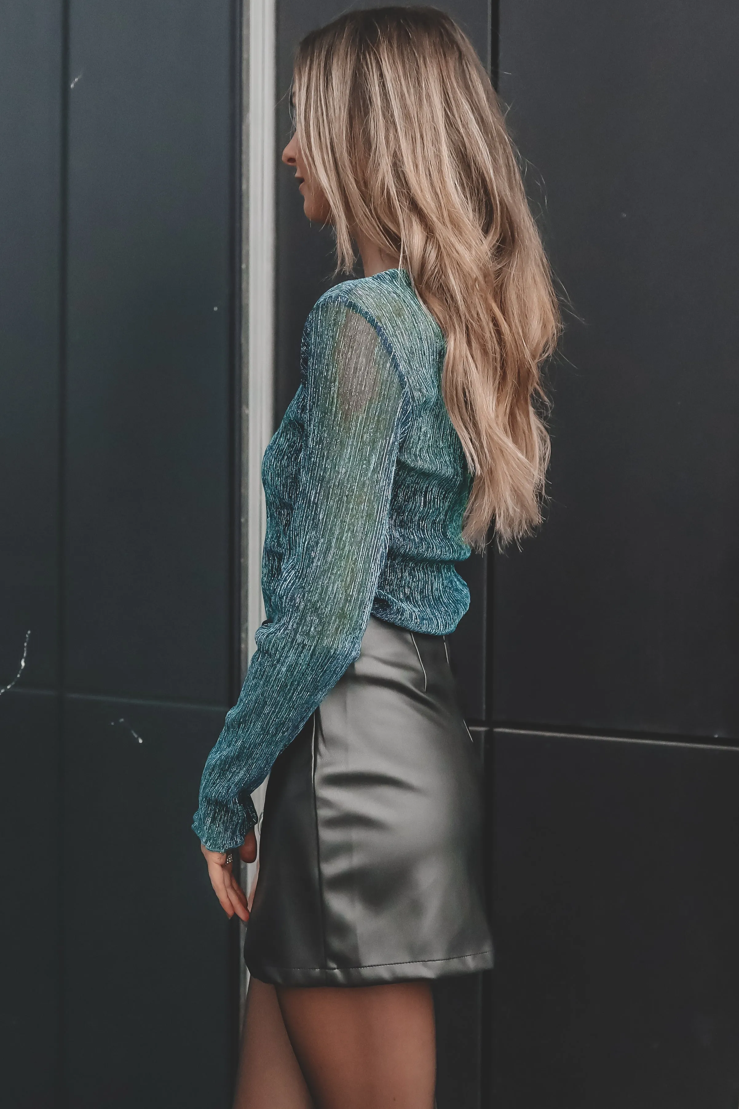 DEAL MINKPINK Astrid Emerald Top Long Sleeves Sparkle Blouse