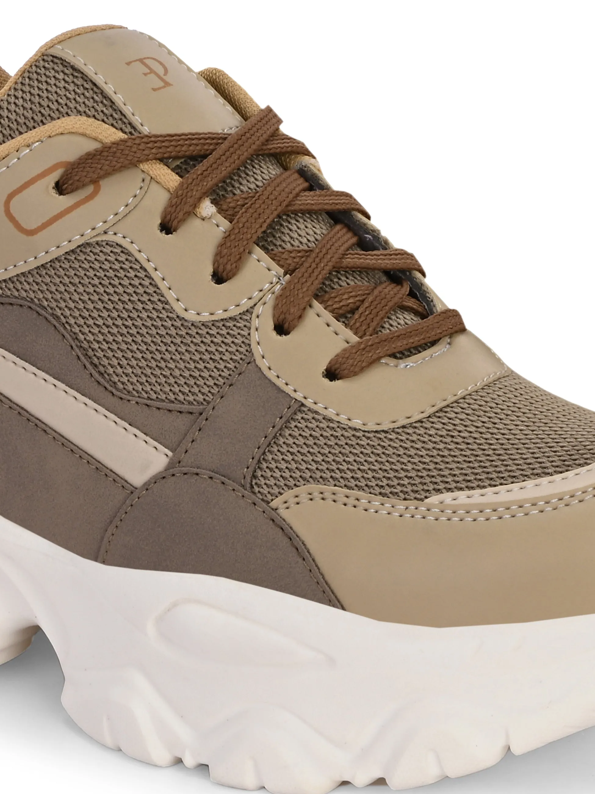 EL PASO Women Beige Faux Leather Casual Lace Up Sneakers