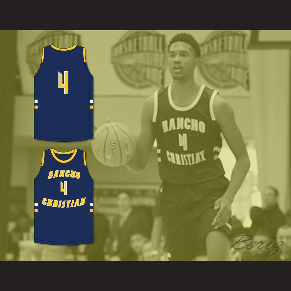 Evan Mobley 4 Rancho Christian School Eagles Navy Blue Basketball Jersey 3