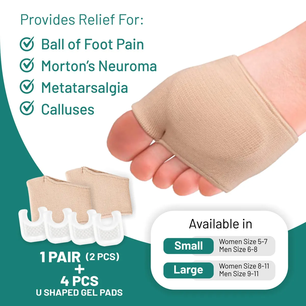 Fabric Metatarsal Sleeve With Cushion : Ball of Foot Slip On Cushions - 1 Pair