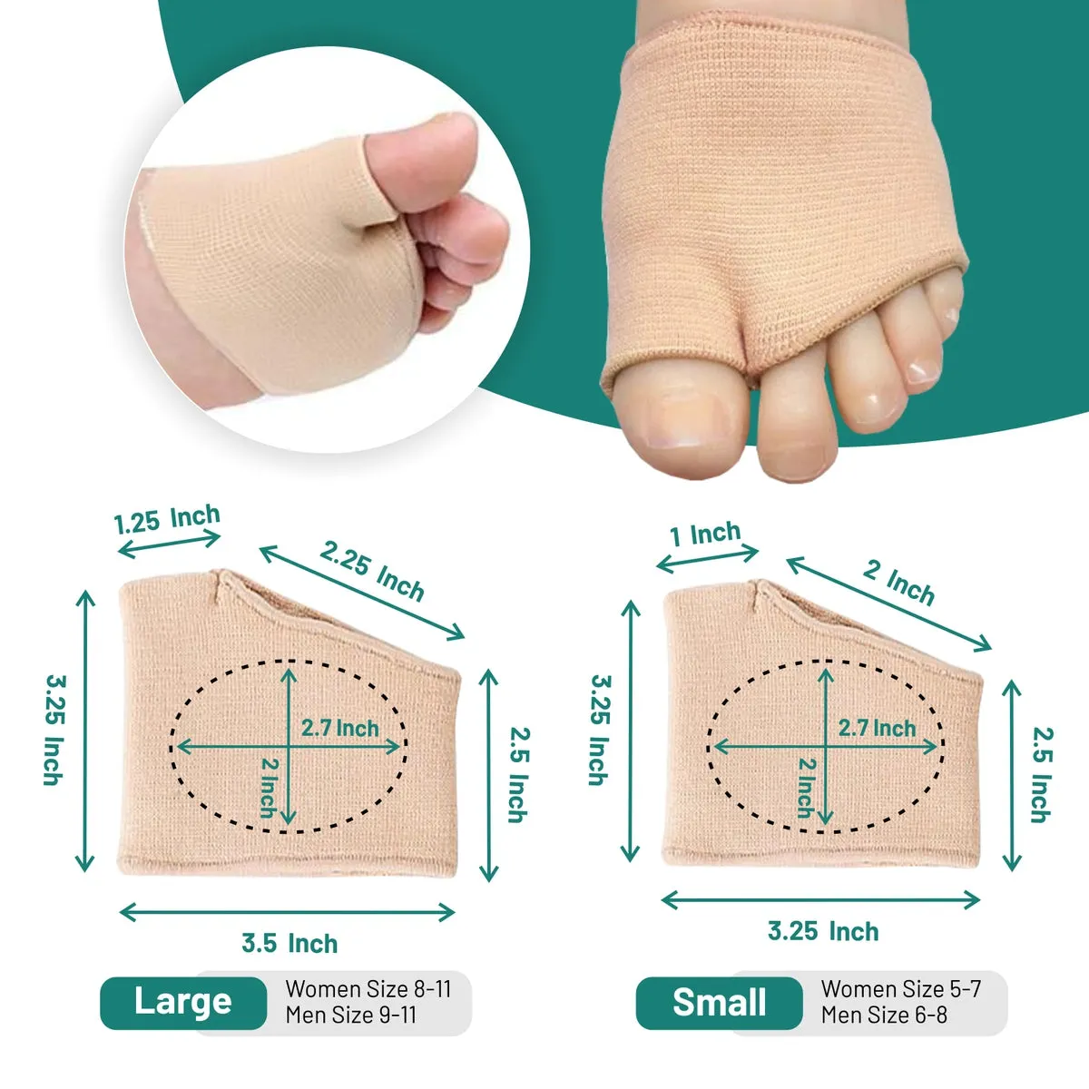 Fabric Metatarsal Sleeve With Cushion : Ball of Foot Slip On Cushions - 1 Pair