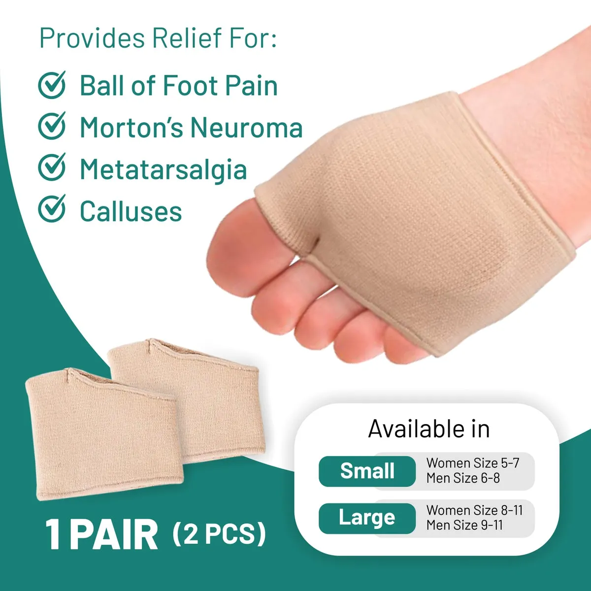 Fabric Metatarsal Sleeve With Cushion : Ball of Foot Slip On Cushions - 1 Pair