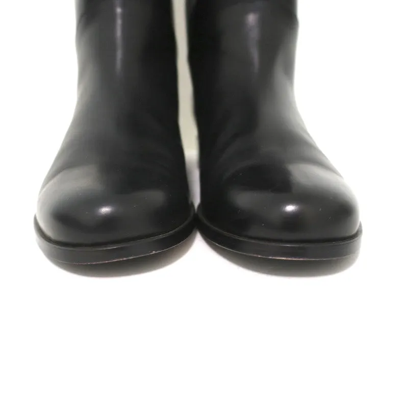 Fendi Riding Boots Black Croc-Trim Leather Size 36 Flat Knee High Boots