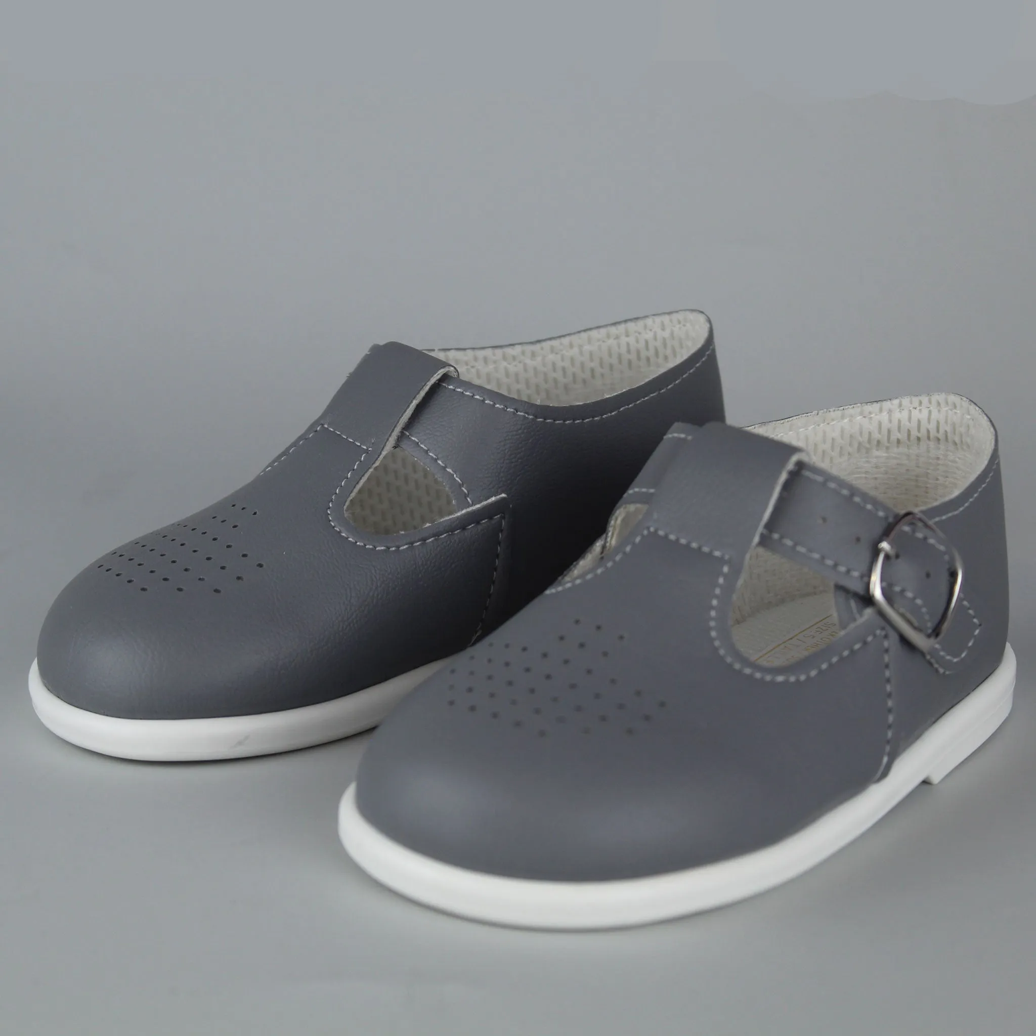 First Walker Shoes - Hard Sole T Bar - Grey