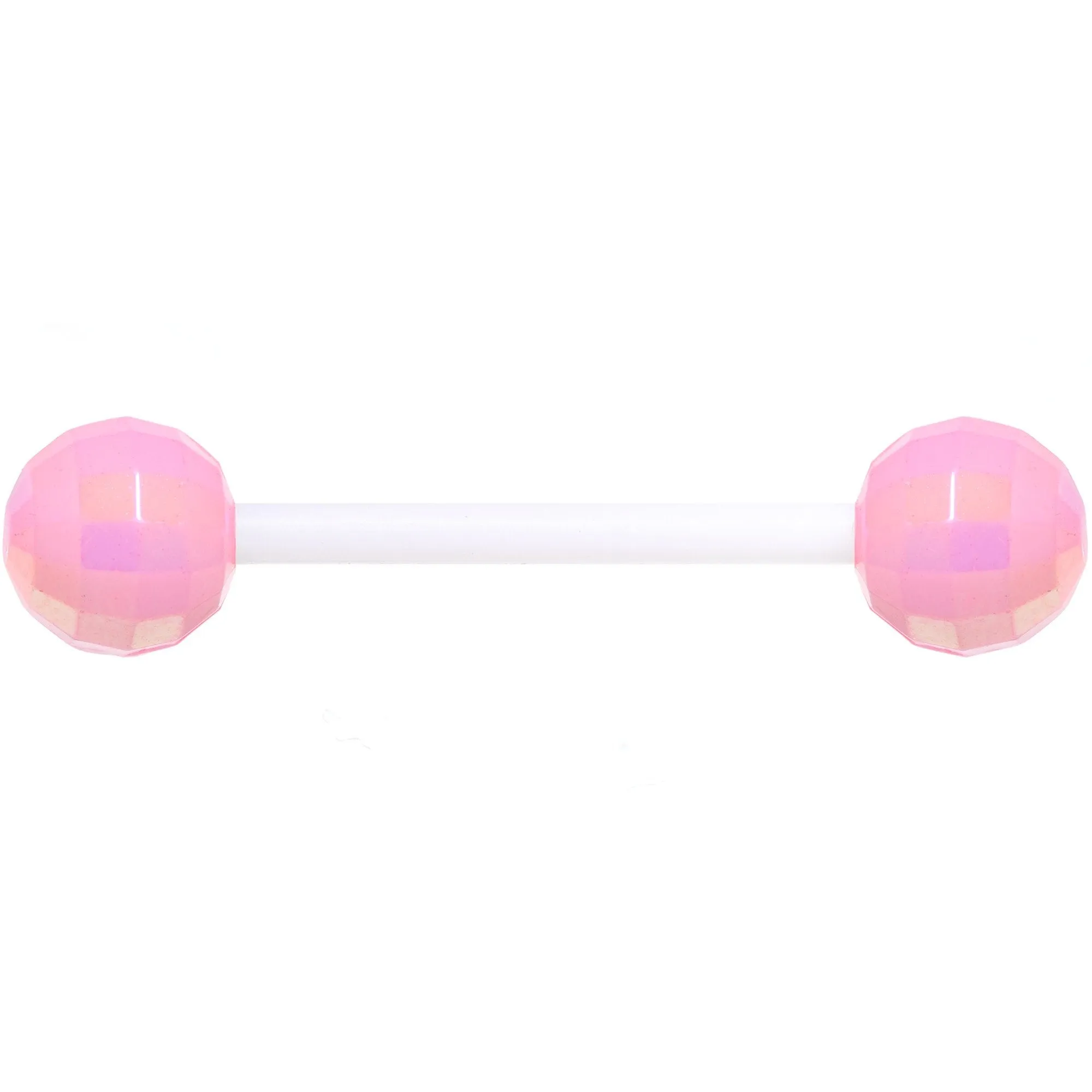 Flexible Acrylic Iridescent Pink Disco Ball Barbell Tongue Ring