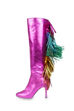 Fuchsia Unicorn Fringe Leather Boots