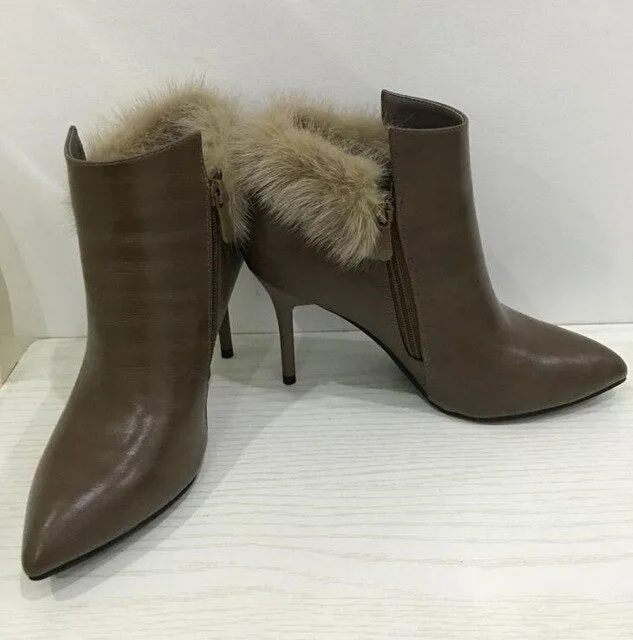 Fur Boots Thin High Heels 8cm Pointed Toe Winter Fur Boots Quality Shoes For Women Botas Fashion Shoes Woman