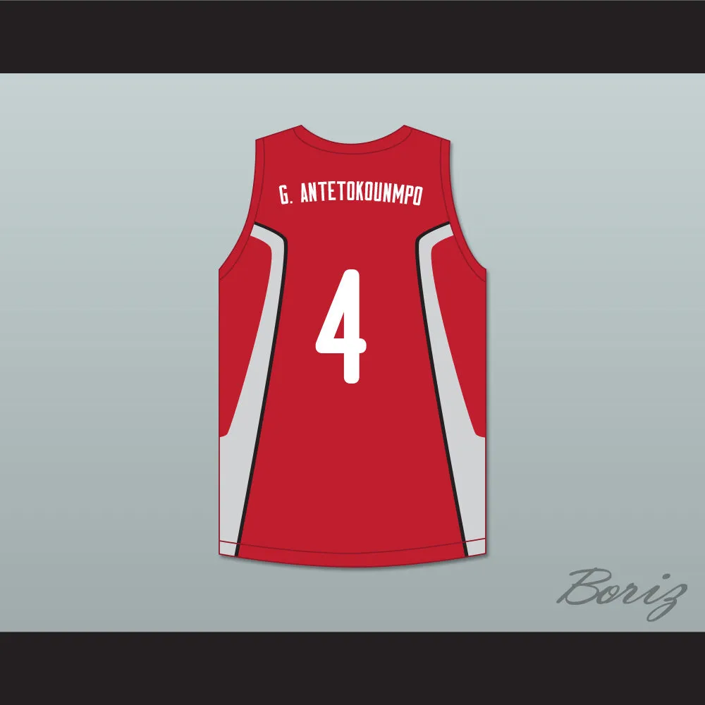 Giannis Antetokounmpo 4 Filathlitikos A.O Zografou B.C. Red Basketball Jersey 2