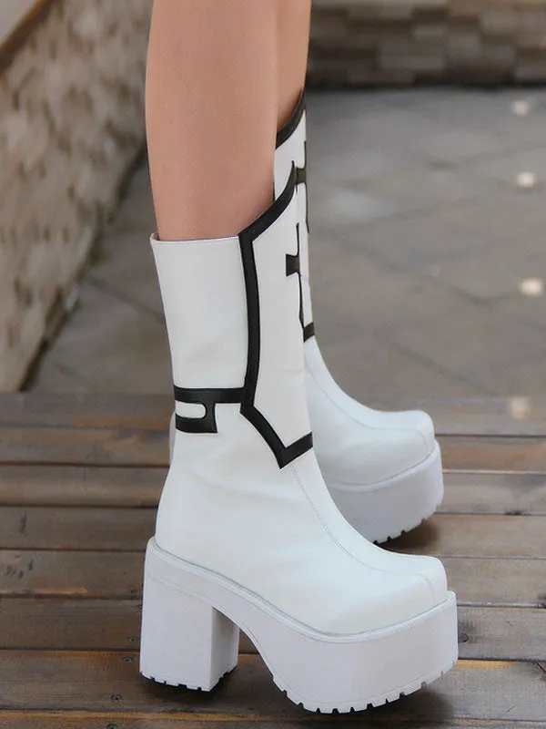 Gothic Lolita Boots Black Punk Cross Platform Chunky Heel Round Toe Lolita Short Boots