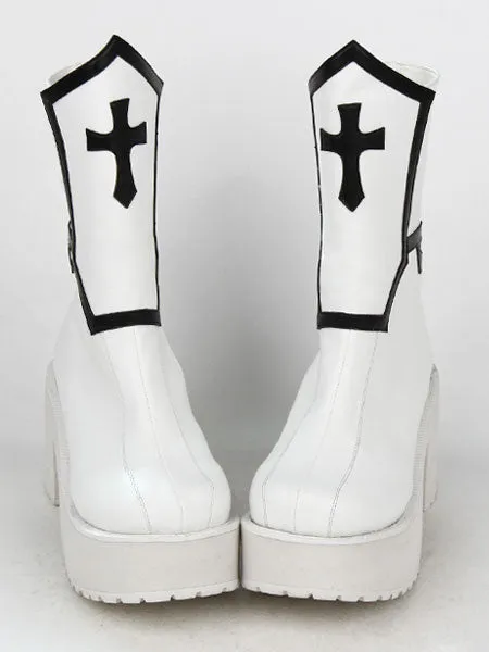 Gothic Lolita Boots Black Punk Cross Platform Chunky Heel Round Toe Lolita Short Boots