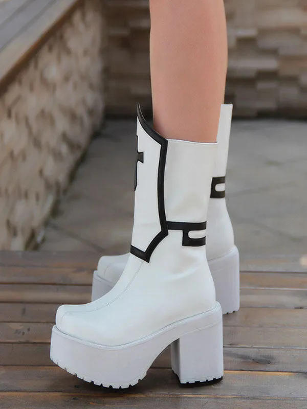 Gothic Lolita Boots Black Punk Cross Platform Chunky Heel Round Toe Lolita Short Boots