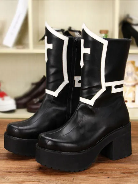 Gothic Lolita Boots Black Punk Cross Platform Chunky Heel Round Toe Lolita Short Boots