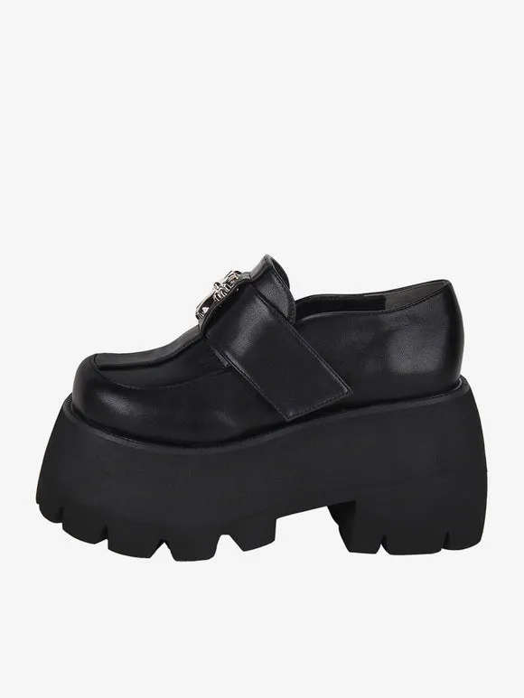 Gothic Lolita Footwear Black Cross Metal Details Round Toe PU Leather Lolita Shoes