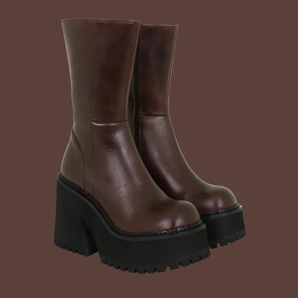 Gothic Platform High-Heeled Mid-Calf Boots – Bold Winter Style