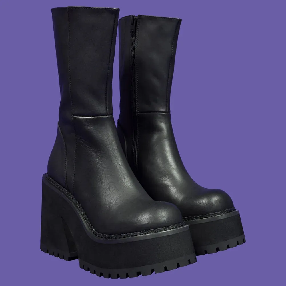 Gothic Platform High-Heeled Mid-Calf Boots – Bold Winter Style