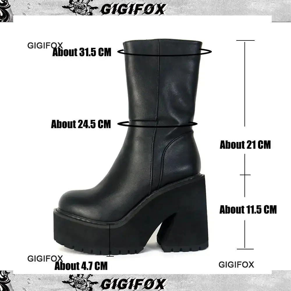 Gothic Platform High-Heeled Mid-Calf Boots – Bold Winter Style